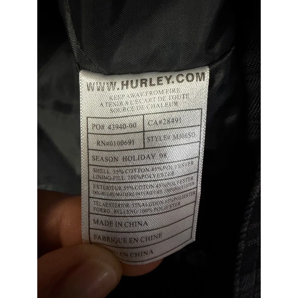 Hurley Plaid Quilted Jacket Mens XXL Skate Grunge Y2K Workwear Lined Zip Coat